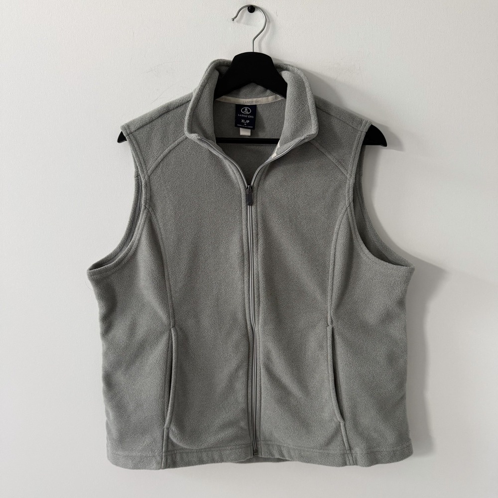Lands End Vest Womens XL Petite Polartec Fleece Full Zip Grey Outdoor